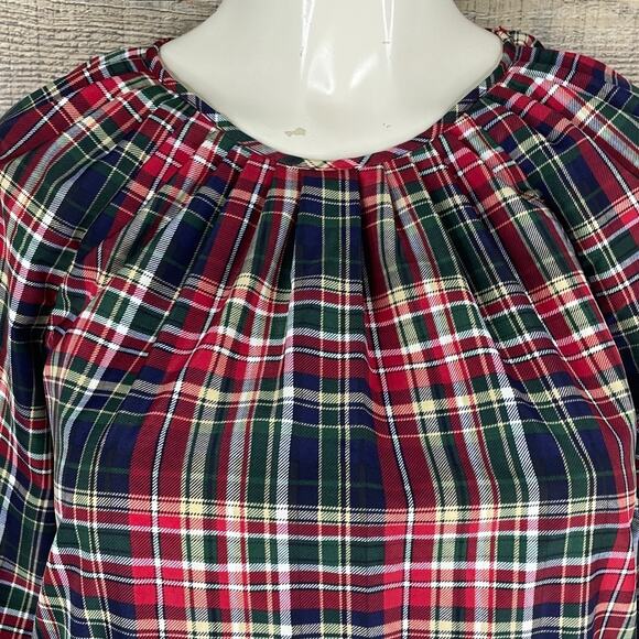 LDT Rachel Plaid Round Neck 3/4 Puff Sleeve Ruffled Poof Waistless Dress SIze 6 - Picture 2 of 12